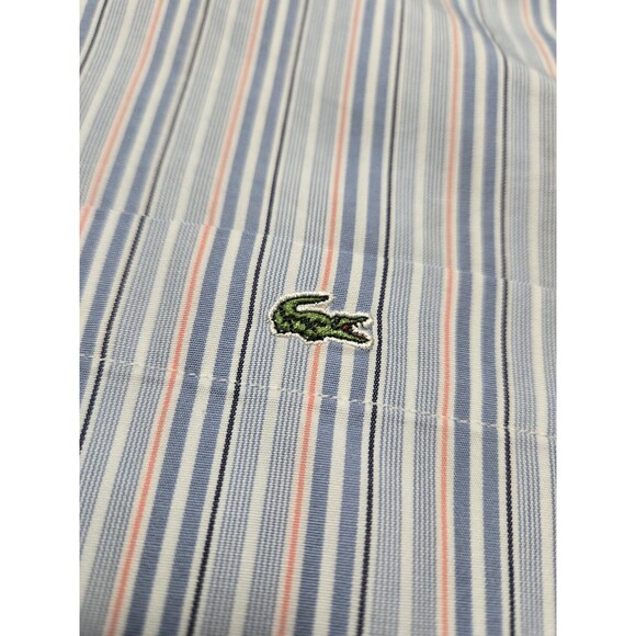 Lacoste Stripe Dress Shirt Button Up White Collar (Men's 42) - Picture 3 of 11